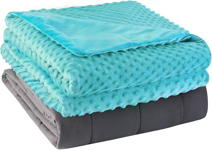 Weighted Blanket with Cover Queen Size Heavy Blanket Removable Soft Cyan Blankets Microfiber Washable Heated Weighted Throw Blankets Winter Warm Weighted Comforter 25lbs, 60 * 80