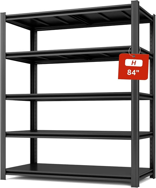 Extra Large/Big 55.12"W: Father&I Industrial Metal/Steel 5-Heavy-Dudy-Shelf-Rack Utility Tall Garage/Warehouse/Bin/Shed Storage Shelving Shelves Unit/System Adjustable , 84"*55.12*24", Black