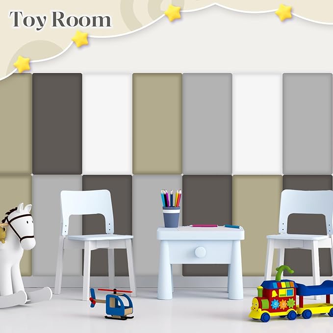 8 Pack Wall Padding for Playroom Peel and Stick Headboard 15.75" x 7.87" x 1.18" 3D Anti Collision Upholstered Wall Panels Self Adhesive Headboard Panel for Protection (Gray Colors)