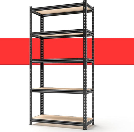 60" H x28 W x12 D Father&I 5-Shelf-Rack Shelves Industrial Metal Steel Garage/Kitchen Storage Heavy-Duty Adjustable Tall Shelving Units Organizer for Closet/Pantry/Attic/Laundry, Black