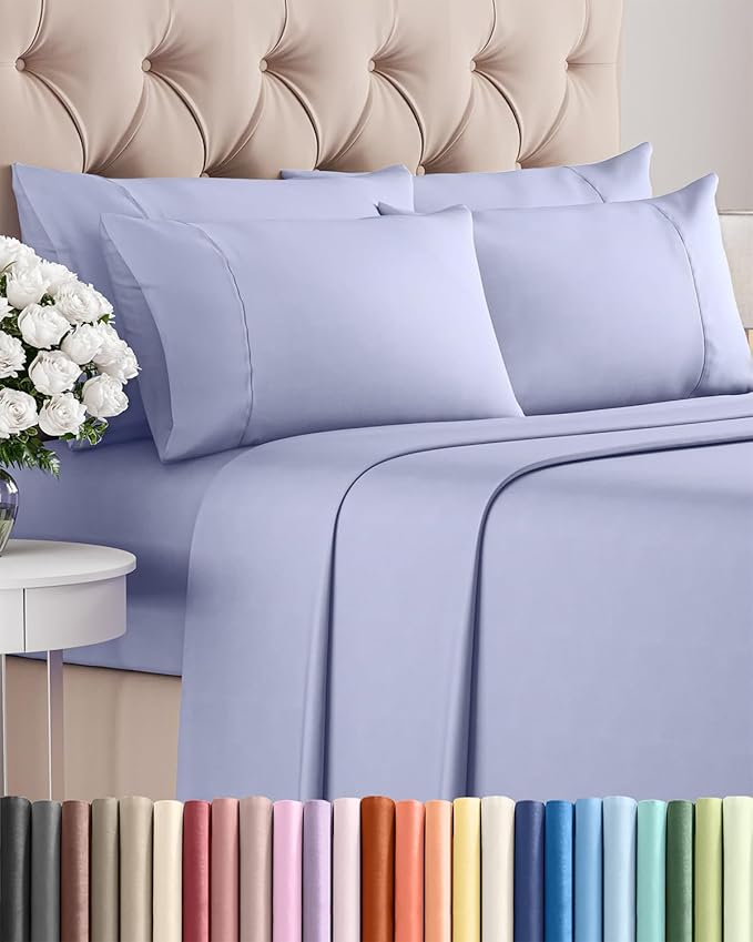 Queen 6 Piece Sheet Set - Cooling & Breathable Bed Sheets - Hotel Luxury Bed Sheets for Women, Men, Kids & Teens - Bedding with Deep Pockets & Easy Fit - Soft and Wrinkle Free - Queen Lavender Sheets