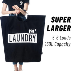Caroeas Super Large 150L Laundry Basket Pro, Waterproof Laundry Hamper, Collapsible Laundry Basket Easy Storage, Clothes Hamper Stands Up Well, Laundry Bag with Padded Handles (Black)