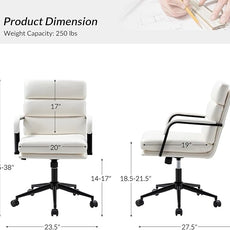 HULALA HOME Modern Faux Leather Home Office Chair with Tilt Lock & Metal Base, Desk Chair with Wheels & Padded Cushion, 360° Swivel Wide Seat Computer Task Chair, White