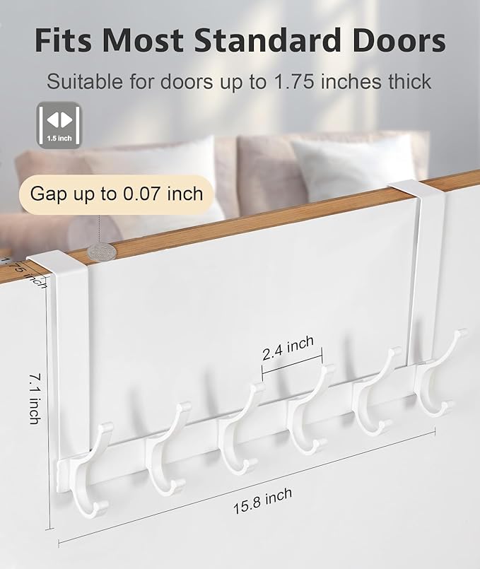 Over The Door Hooks, Door Hanger Hooks for Hanging, Over The Doors Towel Racks for Bathroom, Coat Rack Dorm Essentials (1Pack, White, Fit 1-3/4" Doors)