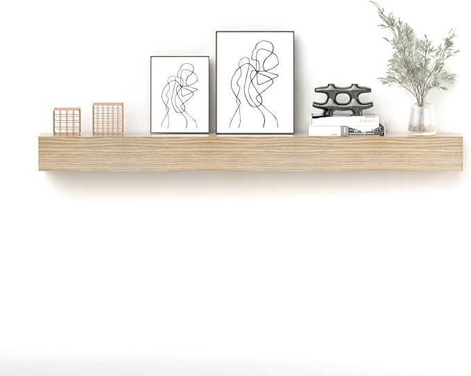 Fireplace Mantel Shelf, 72" Handcrafted Solid Wood Floating Shelf for Over Fireplace - Rustic Farmhouse Wall-Mounted Mantel with Heavy-Duty Hidden Bracket, 72"x8"x6" Natural Finish