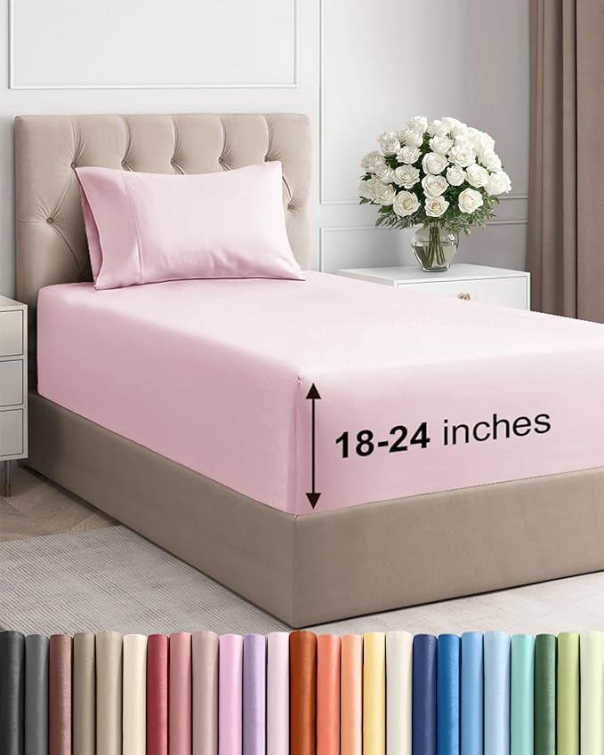 Extra Deep Pocket Twin Sheets - 3 Piece Breathable & Cooling Bed Sheets - Hotel Luxury Bed Sheet Set - Soft, Wrinkle Free & Comfy - Easily Fits Extra Deep Mattresses - Deep Pocket Lavender Pink Sheets