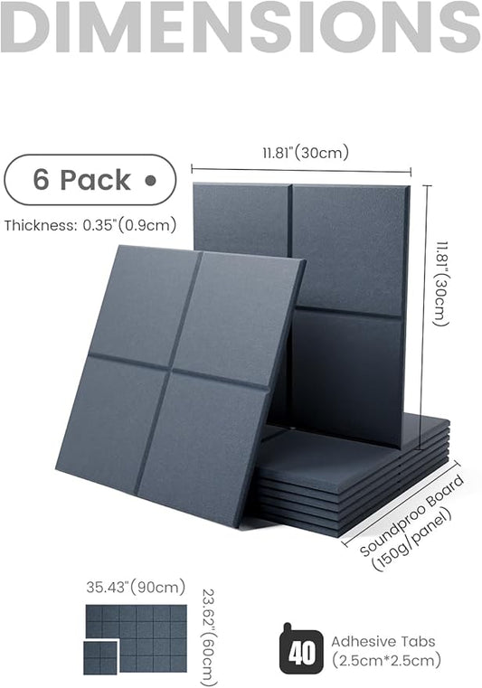 Large Felt Bulletin Board 36"x24", 6-Pack 4-Compartment Wall Organizer, Cork Board Alternative with 60 Removable Adhesive Tabs, Modular Felt Panels for Home Office, Classroom and Study- Navy Blue