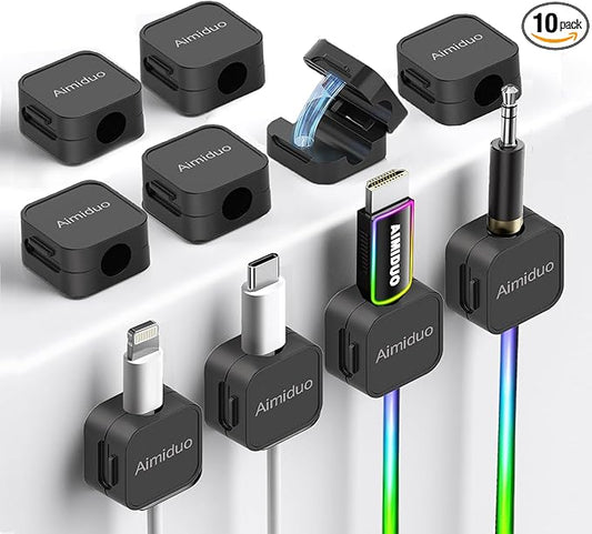 Magnetic Cable Clips Cord Organizer Holder,10-Pack Cable Management Cord Clips,Adhesive Phone Cable Wire Charger Cord Holder For Nightstand Desk Charging Cords Wall Car Desktop Office (10, Black)
