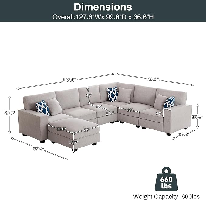 Legend Vansen Modular Sectional Sofa U Shaped Couch with Ottoman Modern Reversible Corner Sectional Couch for Living Room (Light Grey, U Shaped Sofa-2)