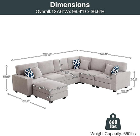 Legend Vansen Modular Sectional Sofa U Shaped Couch with Ottoman Modern Reversible Corner Sectional Couch for Living Room (Light Grey, U Shaped Sofa-2)