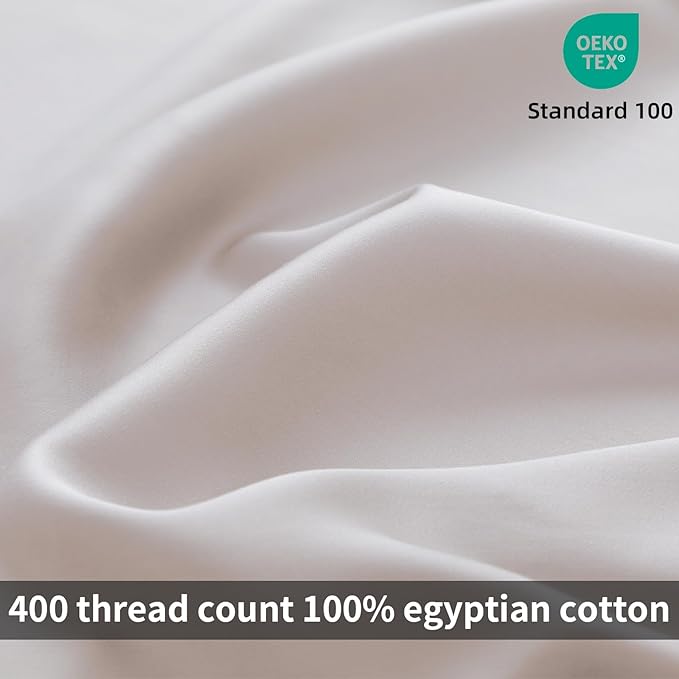Twin/Twin-XL Duvet Cover Set 100% Egyptian Cotton, Included 1 Duvet Cover (No Insert) with 1 Pillowsham, 400 Thread Count Super Soft Comforter Cover with Corner Ties(68x90 Inches, Light Beige)