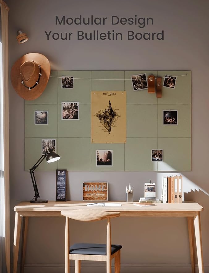 Large Felt Bulletin Board 48" x 36" Cork Board Alternative-12 Pack with 70 Safe Removable Adhesive Tabs, Cork Boards for Walls Cork Board for Home Office Classroom Pin Board - Sage