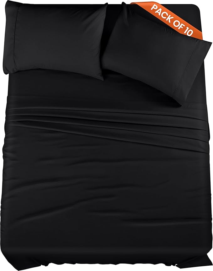 Utopia Bedding Full Bed Sheets Set - Pack of 10 Sheet Sets - Perfect for Spa, Hotel, & Guest Bedroom - Brushed Microfiber - Shrinkage and Fade Resistant - Easy Care (Black)
