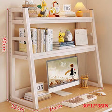 2-Tier Desktop Bookshelf, Wood Hutch Shelf Organizer, 29.9 x 12.6 x 35.4 inches, Study Room Storage Rack (White, 30 * 12 * 35in)