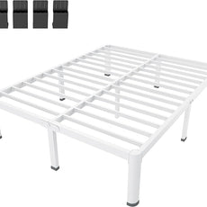 MAF 16 Inch King Size Bed Frame White with Round Corner Legs Mattress Slide Stopper No Box Spring Needed Heavy Duty Metal Platform Bed Frames Under-Bed Storage Space, 3000 LBS Steel Slats Support