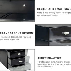 Desk Organizer with Drawer, Desk Storage Box, Plastic Office Stationery Supplies Organizers, Desktop Organizer for Office School Home (3 drawer, Black)