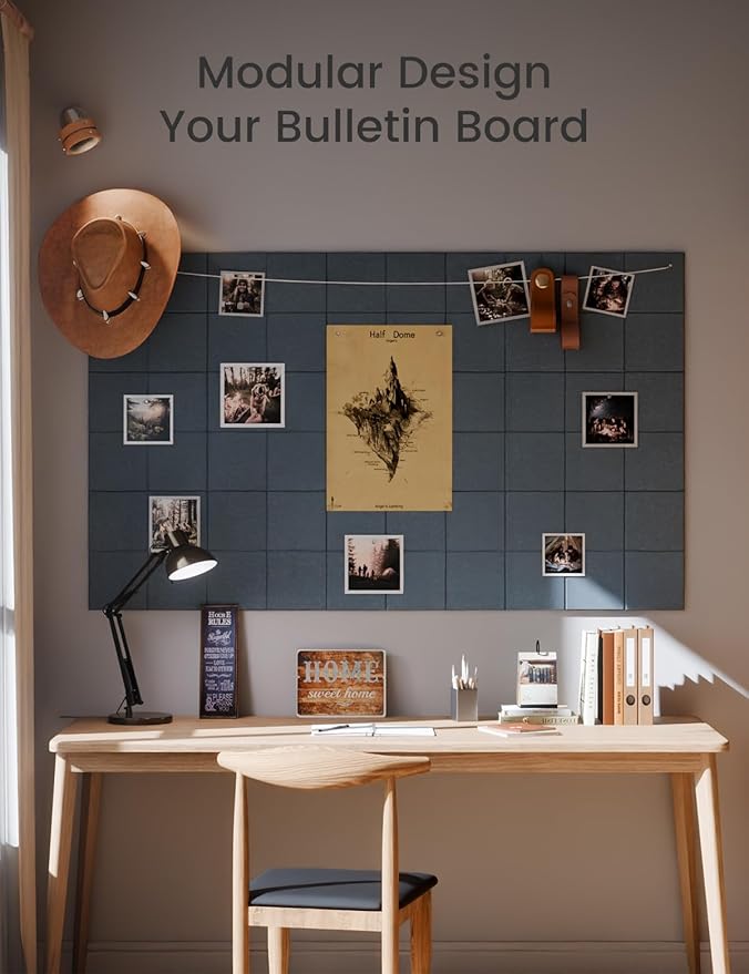 Large Felt Bulletin Board 36" x 24"Cork Board Alternative-6 Pack with 40 Safe Removable Adhesive Tabs, Cork Boards for Walls Cork Board for Home Office Classroom Pin Board-Deep Charcoal Blue