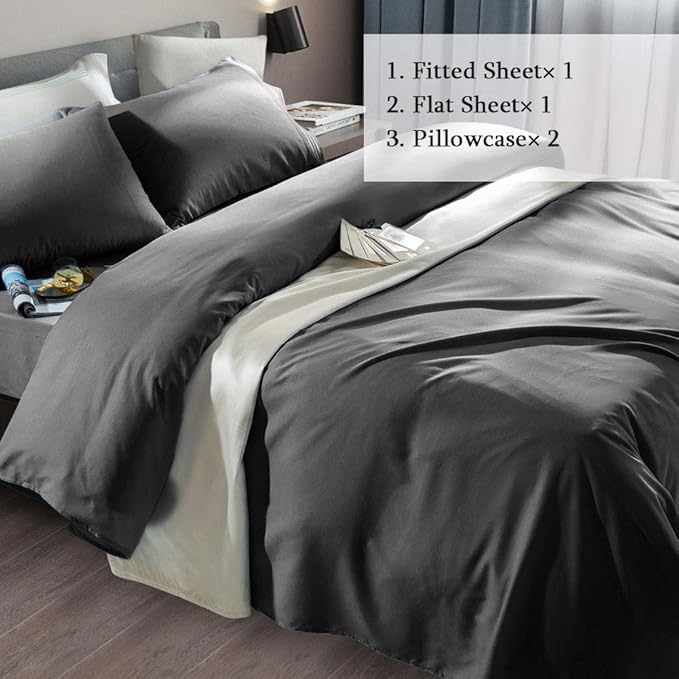 SONORO KATE Bed Sheet Set Super Soft Microfiber 1800 Thread Count Luxury Egyptian Sheets Fit 18-24 Inch Deep Pocket Mattress Wrinkle-4 Piece (Dark Grey, Twin)