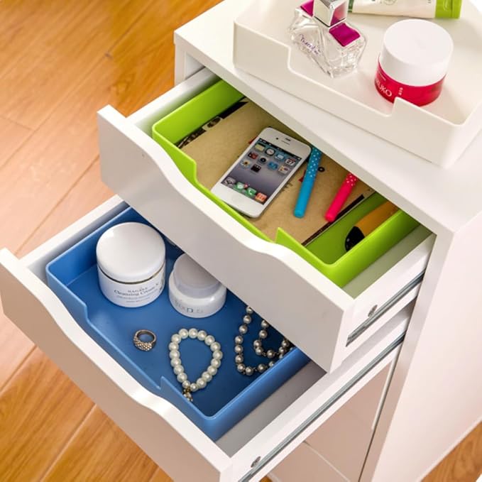 Letter-Size Tray, 2 PCS A4 Plastic Stackable Paper Tray, Desk Drawer Organizer for Office, School, Home Storage, and Storage Containers for Christmas Ornaments, Gift Wrap (2X Blue)