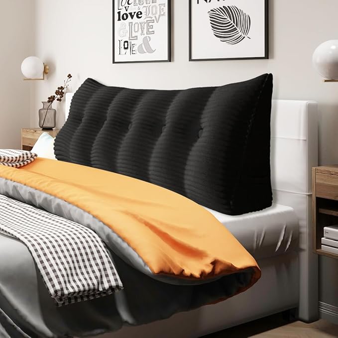 11 lbs Thickened Headboard Pillow Wedge Pillow Headboard Reading Pillow Bed for Comfortable Backrest Reading Triangular Pillow with Side Pocket Backrest Pillows for Sitting in Bed Queen