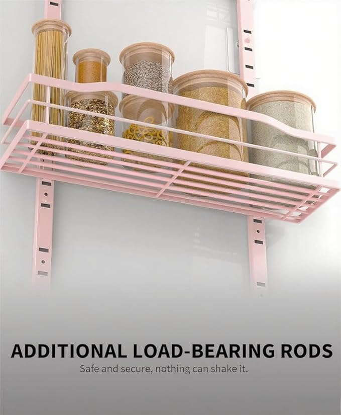 Moforoco Pink 9-Tier Over The Door Pantry Organizer, Pantry Organization and Storage, Black Hanging Basket Wall Spice Rack Seasoning Shelves