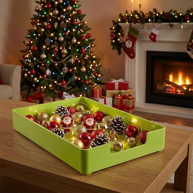 Letter-Size Tray, 2 PCS A4 Plastic Stackable Paper Tray, Desk Drawer Organizer for Office, School, Home Storage, and Storage Containers for Christmas Ornaments, Gift Wrap (2X Green)