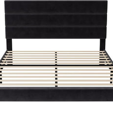 Allewie Full Size Platform Bed Frame with Velvet Upholstered Headboard and Wooden Slats Support, Fully Upholstered Mattress Foundation/No Box Spring Needed/Easy Assembly, Black