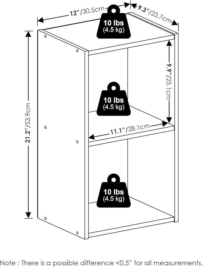 Furinno PASIR Book Shelf, 2-Tier Modern Bookshelf, Open Shelves Bookcase 9 x 12 x 21, for Living Room, Bedroom, Home Office, Pink/White