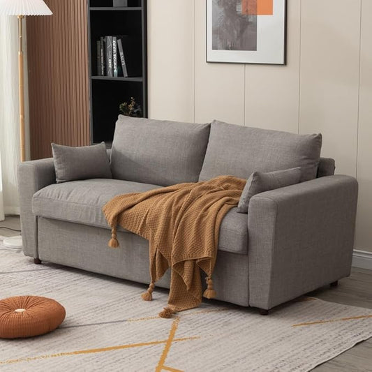 Panana Modern 2 and 3 Seats Loveseat Sofa Couch with Storage, Small Love Seat Couches for Living Room, Bedroom, Apartment, Office (Light Gray Linen Fabric, 3 Seater)