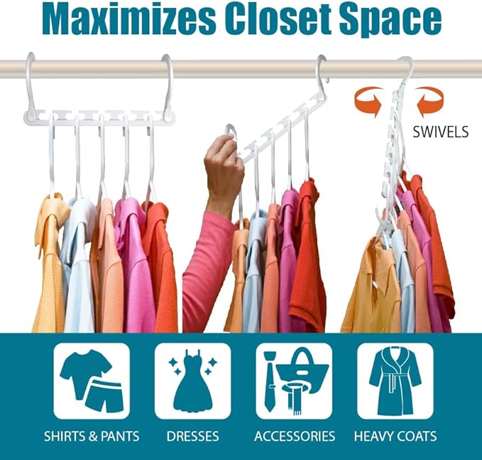 Wonder Hanger Max 20-Pack Space Saving Hangers, Reinforced Hooks Swivels 360°, Cascading Hanger, College Dorms & Storage Closet Organizer, Fully Assembled – White