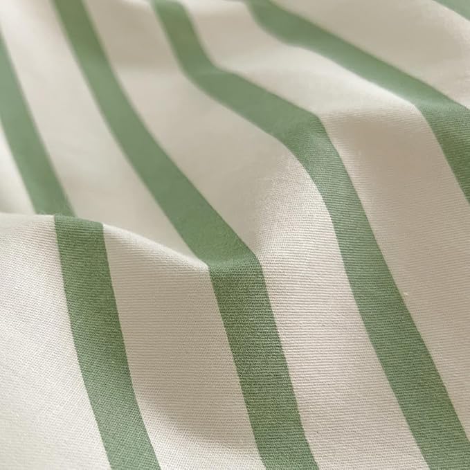 VM VOUGEMARKET Cotton Duvet Cover Set Queen,Green Stripes Geometric Bedding Set (1 Stripes Duvet Cover+2 Pillowcases) Simple Modern Men Comforter Cover with Zipper Closure