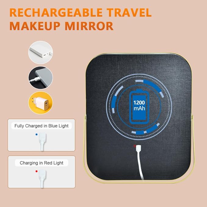 Gold Vanity Mirror with Lights,10"x8" Rechargeable LED Lighted Makeup Mirror, Large Makeup Mirror with Lights, Touch Screen with 3-Color Lighting, Dimmable, for Vanity Desk Tabletop, Bedroom