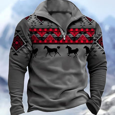 Western Sweatshirts for Men Aztec Cowboy Vintage Graphic Fleece Hoodie Mens Quarter Zip Pullover Country Jacket