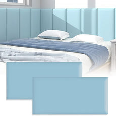 3D Anti-Collision Wall Padding for Kids, Peel and Stick Upholstered Wall Panels, Queen Headboard, Playroom Decorative Protection, Pack of 2 Panels Sized 23.6' X 11.8' (Sky Blue)