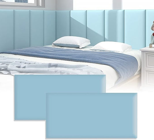 3D Anti-Collision Wall Padding for Kids, Peel and Stick Upholstered Wall Panels, Queen Headboard, Playroom Decorative Protection, Pack of 2 Panels Sized 23.6' X 11.8' (Sky Blue)