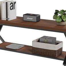 IBF Wood Entryway Bench Indoor, Industrial Wooden Metal Entry Shoe Storage Bench in Bedroom, Farmhouse Hallway Shoe Rack Bench Seating for Foyer Living Dining Room End of Bed, Walnut, 47 Inch