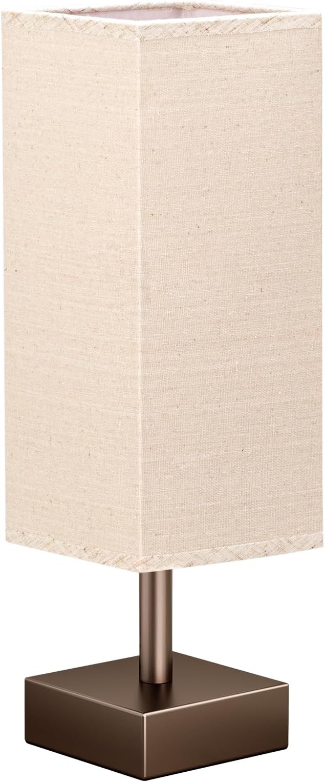 aooshine Brown Small Table Lamp - Bedside Lamp for Bedroom, Minimalist Nightstand Lamp with Square Shade, Desk Lamp for Kids Room