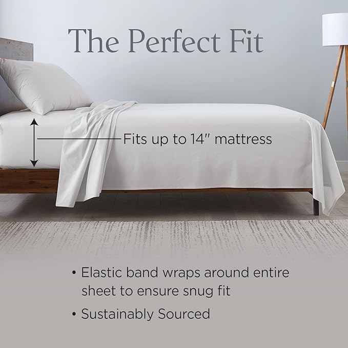 Ella Jayne Percale Sheets Twin Size (4 Pieces) Permium 100% Cotton Percale TC300, Hotel Luxury Collection, Deep Pockets and Cooling Cotton Percale Sheets King (Light Grey)