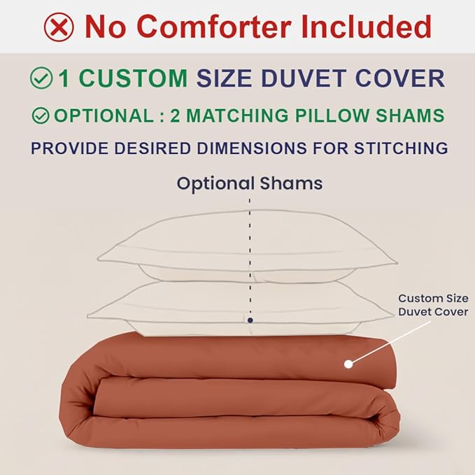 Kotton Culture Custom Duvet Cover - 100% Egyptian Cotton Sateen 600 Thread Count Ultra Soft Breathable Customizable Comforter Cover(Desired Dimensions)- Zipper Closure & 7 Internal Ties - Burnt Orange