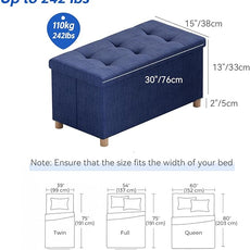 BRIAN & DANY 30 Inches Folding Storage Ottoman Bench, Ottoman with Storage Bench for Bedroom, Living Room, Entryway, Foot Rest with Legs, Blue