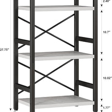 Homeiju Bookshelf, 3 Tier Industrial Bookcase, Metal Small Bookcase, Rustic Etagere Book Shelf Storage Organizer for Living Room, Bedroom, and Home Office(White) Patent Pending D29873033