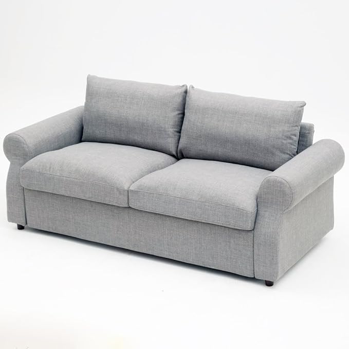 Panana Modern 2 and 3 Seats Loveseat Sofa Couch with Storage, Small Love Seat Couches for Living Room, Bedroom, Apartment, Office (Light Gray Linen Fabric, Scroll Arm - 3 Seater)