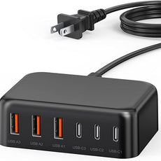 USB C Fast Charger, 100W GaN 6 Port Type C Charging Station Hub Block Cube, USB C Wall Charger Power Strip Adapter Plug for iPad iPhone 17 16 15 14 13 12 Pro Max Pixel Note Galaxy, 5ft Cord