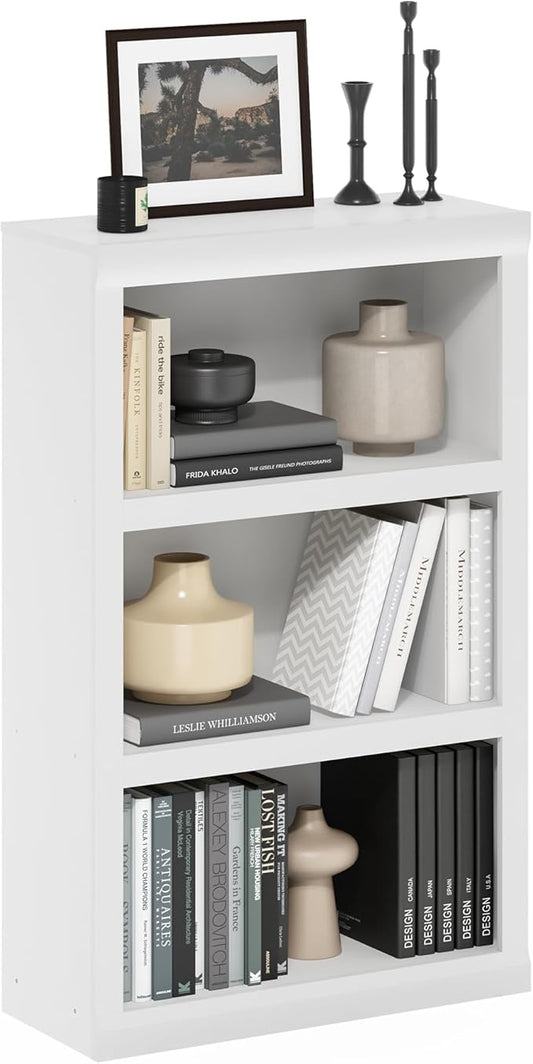 Furinno Rail Book Shelf, 3-Tier Bookshelf, Bookcase with Open Shelf, 10.1 x 24.6 x 39, for Living Room, Bedroom, Home Office, White