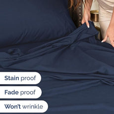 Extra Deep Pocket King Sheets - 4 Piece Breathable & Cooling Bed Sheets - Hotel Luxury Bed Sheet Set - Soft, Wrinkle Free & Comfy - Easily Fits Extra Deep Mattresses - Deep Pocket Navy Blue Sheets Set