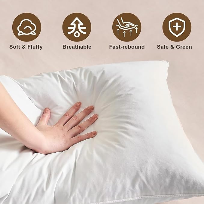 BHZ Goose Down Feather Pillows King Size Set of 4, Luxury Hotel Alternative Collection Bed Pillows for Sleeping Firm Soft Support for Side & Back Sleepers, White