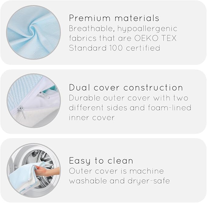 pillosophy Original Memory Foam Pillow • Adjustable Height • Premium Shredded Memory Foam Fill • for Back, Side, Stomach Sleepers (Queen Size, 1-Pack)