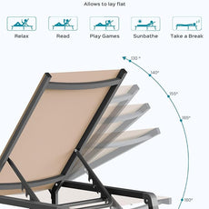 Aluminum Chaise Lounge Ourdoor - Foldable & Assemble Free Outdoor Lounge Chair with 5 Adjustable Backrest, Patio Lounge Chair for Outside Poolside Beach Pool, Khaki