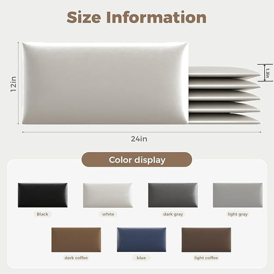 Blue Wall-Mounted Upholstered Headboard Panels, 24x12 Inches, Set of 6, Faux Leather, DIY Peel-and-Stick, Soundproof and Impact-Resistant Padding for Queen, King, or Adjustable Beds, Modern Décor