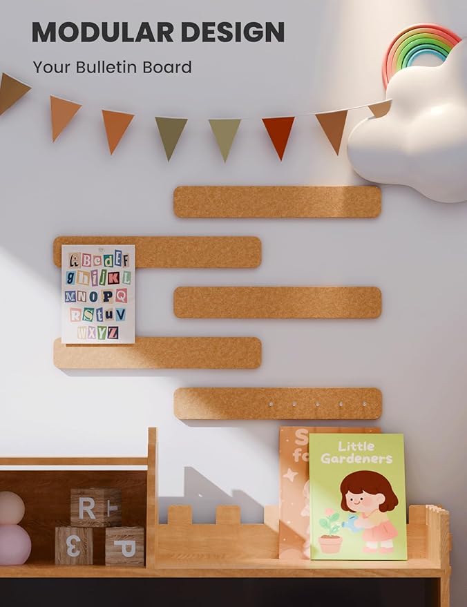 Cork Board Alternative Felt Strip Board 5-Pack 13"x2", Office Pin Board with 35 Push Pins, Adhesive Install for Bedroom Door & Home Office(Sunset Yellow)